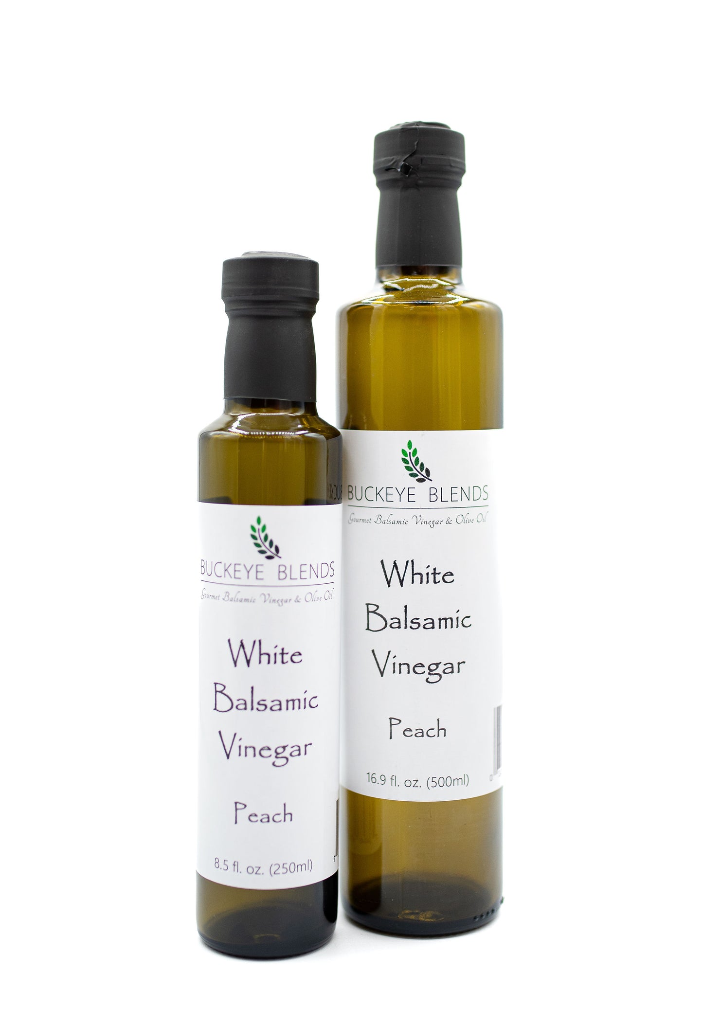 Buckeye Blends Peach White Balsamic Vinegar is sweet and rich and a perfect dressing for fish, chicken, or pork.  It's thick like a balsamic glaze and makes a tasty balsamic vinaigrette when paired with our lemon olive oil.  It also pairs nicely with our orange extra virgin olive oil.